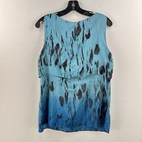 Cabi 100% Silk Teal Blue Black Abstract Print Layered Tiered Blouse Size M - Picture 7 of 8